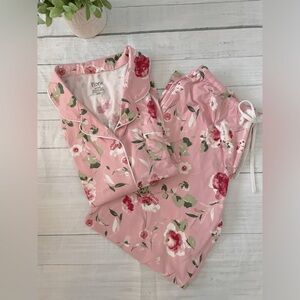 Ladies pink rose floral super soft short sleeve long pant pajamas, XL, SO SOFT!